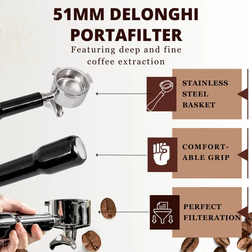 Vista 3 de Portafiltro Espresso 51mm con doble salida Compatible con Delonghi Dedica EC680 y EC685 así como modelos de cafetera SMEG y EUPA - Incluye cesta