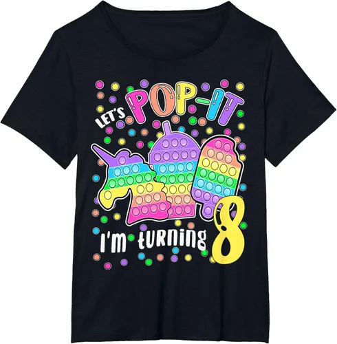 Vista 72 de Let's Pop-it I'm turning 8 Colorful 8th Birthday - Camiseta para niña, Negro