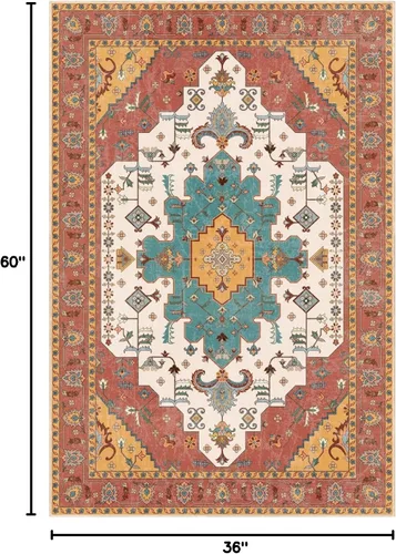 Vista 428 de SERISSA - Tapetes florales vintage, antideslizante, lavable, pequeño, ultrasuave, bohemio, de pelo bajo, para entrada, interiores, habitación