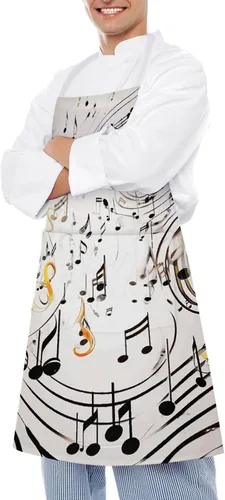 Vista 4 de Personalized Music Notes Print Adult Apron, Kitchen Cooking Aprons for Woman Man, Adjustable Bib Apron with Pocket for Baking, BBQ Crafting