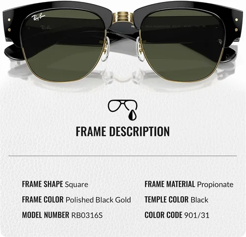 Vista 3 de Ray-Ban RB0316S MEGA CLUBMASTER Square Shaped Sunglasses for Men & Women with Official RAYBAN Eyewear Kit