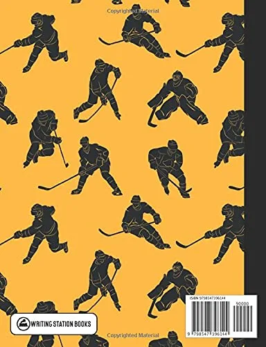 Vista 2 de Yellow Hockey Composition Notebook Wide Ruled Lined Notebook for Back to School and College