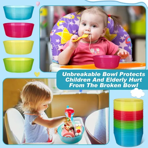 Vista 6 de Dandat 96 cuencos de plástico para niños de 14 onzas de colores brillantes, cuencos pequeños de cereales aptos para lavavajillas, microondas