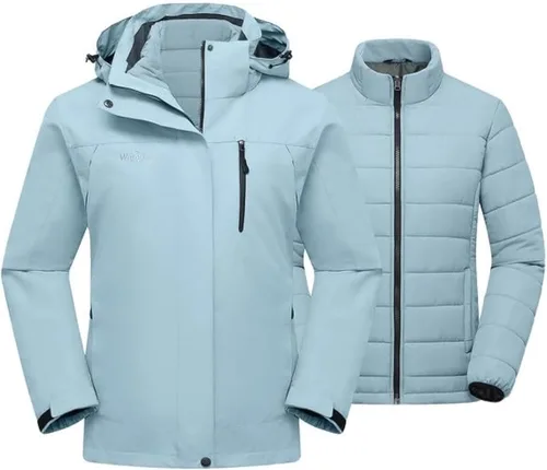 Vista 11 de Wantdo - Chaqueta impermeable 3 en 1 para mujer, abrigo de invierno cálido, resistente al viento, chaqueta de snowboard con capa de puffer