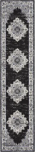 Vista 6 de Nourison Passion Alfombra marfil/negro, de 2 pies 2 pulgadas x 10 pies, fácil de limpiar, no desprende pelo, para habitación, sala, comedor, cocina