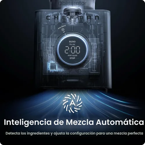 Vista 4 de Chefman Obliterator - Licuadora de encimera de 48 onzas para batidos, motor de 1380 W para triturar hielo, nueces y frutas congeladas con cuchilla