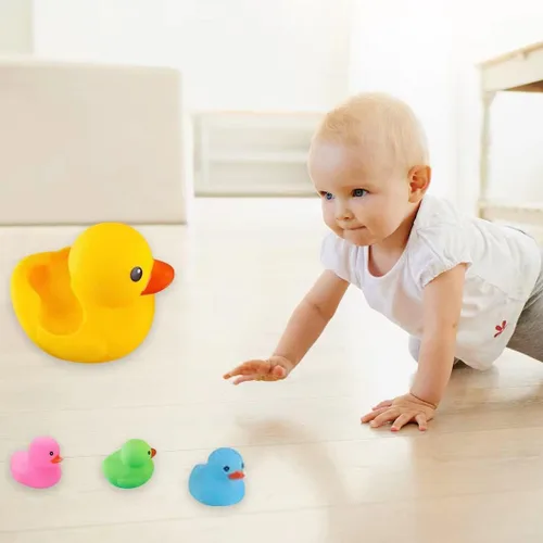 Vista 3 de Juguetes de pato de baño, 4 piezas, flotador y chirriante de goma para bebés y niños pequeños, juguete de bañera y ducha (colorido)
