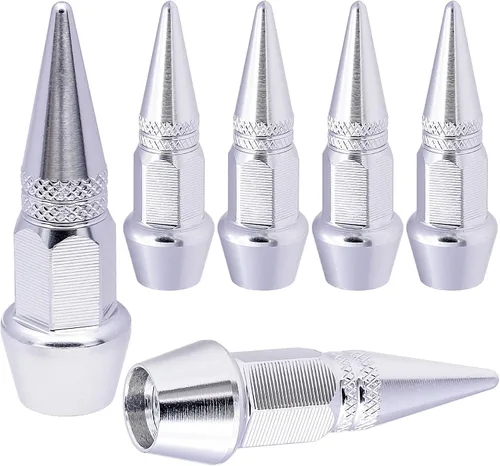 Vista 77 de 4 piezas de tapas de válvula de neumático con estilo púas, cubiertas de válvula de neumático universales de aleación de aluminio a prueba de polvo