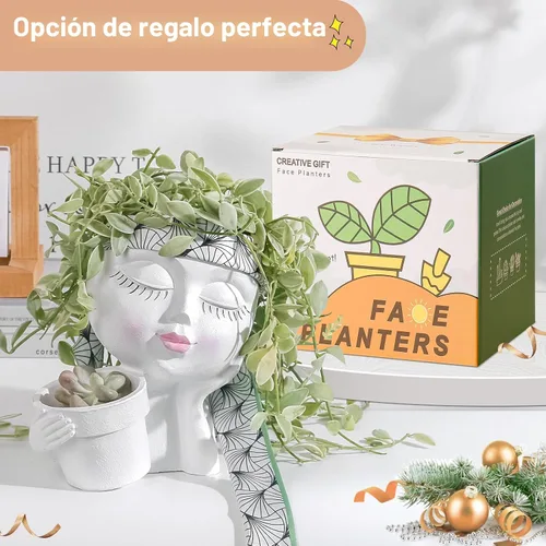 Vista 5 de vomiceak Macetas de Cara con Forma de Cabeza, Macetas para Plantas de Interior - Macetas Dobles Lindas para Flores y Suculentas con Agujeros