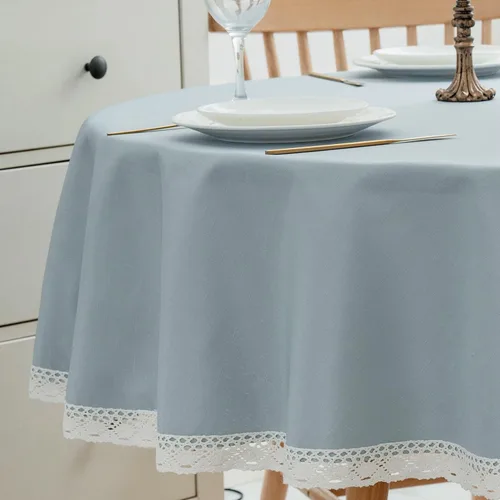 Vista 8 de EHouseHome Mantel de lino sintético con ribete de encaje, impermeable, a prueba de derrames, resistente a las manchas, sin arrugas, a prueba