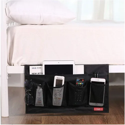 Vista 19 de Zafit Organizador de almacenamiento de mesita de noche, organizador de armario de mesa para mandos, teléfono, lentes (4 bolsillos, negro)