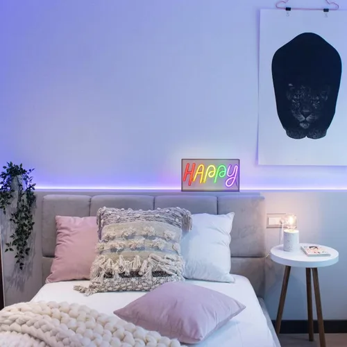 Vista 5 de Letreros de Neón Felices, Luz de Letrero de Neón de Pie Decoración LED Alimentada por USB Acrílico Hecho a Mano Letrero Publicitario Luz Nocturna
