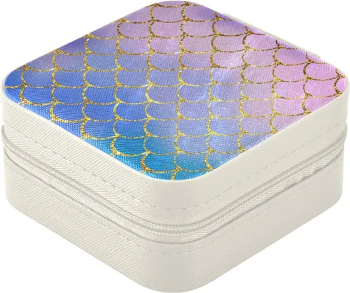 Vista 7 de ZOEO Cajas de joyería para mujer, escamas de pescado rosa sirena con purpurina dorada para niños, adolescentes, regalo de Navidad de 8 a 12 años