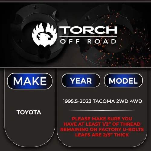 Vista 2 de TORCH Kit de elevación Add A Leaf trasero de 1.5"-2" para Toyota Tacoma 2WD 4WD TRD SR5 1995-2023 Fits all Tacoma models with rear Leaf Spring