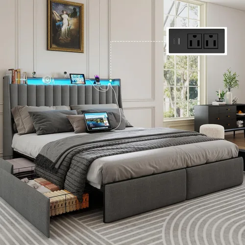 Vista 16 de SADENICEL Full Size Bed Frame with 4 Storage Drawer, Full Bed Frame, Grey