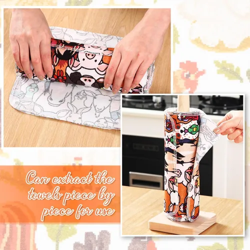 Vista 4 de Redbaker 50 piezas de toallas de papel reutilizables paños de algodón reutilizables sin papel toallas de papel absorbentes lavables con rollo paños