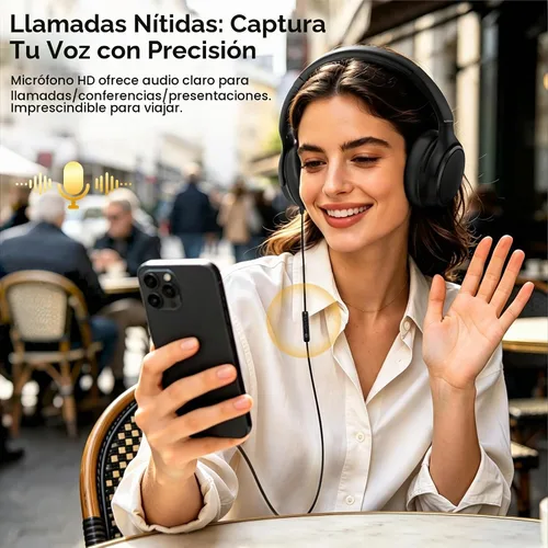 Vista 3 de Auriculares USB C con cable con micrófono, auriculares tipo C sobre la Negro