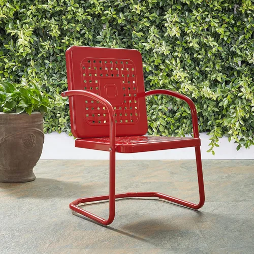 Vista 9 de Crosley Furniture Bates - Juego de 2 sillas para exteriores, sillas de patio de metal retro para comedor, porche, terraza, balcón, color rojo