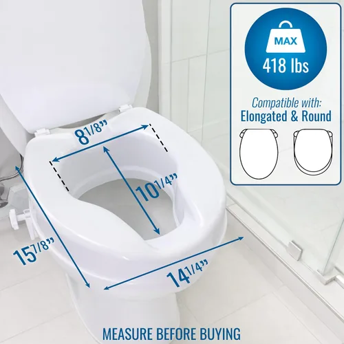 Vista 5 de HealthSmart Elevador de asiento de inodoro elevado con bloqueo para personas mayores, elevación de 4 pulgadas con tapa, se adapta a inodoros