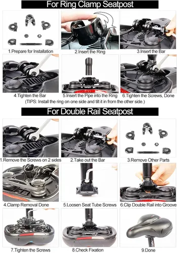 Vista 7 de TOPCABIN Asiento cómodo para bicicleta con doble bola de absorción de golpes, espuma viscoelástica gruesa, impermeable, universal, asiento ancho