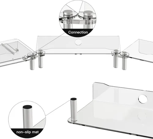 Vista 7 de Soporte doble de acrílico transparente para escritorio, soporte ajustable para laptop, soporte ergonómico para computadora de escritorio adecuado