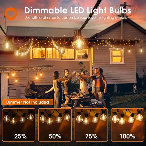Vista 4 de addlon Tira de luces LED de 50 pies para exteriores, luces de patio G40 regulables con 27 bombillas inastillables para patio, casa, balcón