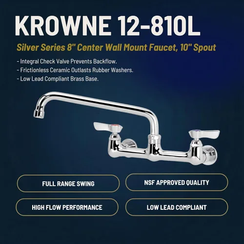 Vista 2 de Krowne Silver Series - Grifo de montaje en pared central de 8 pulgadas, boquilla de 10 pulgadas