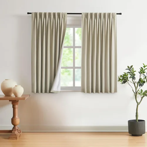 Vista 60 de Vision Home Cortinas marrones con pliegues pinzados, opacas completas, cortinas de ventana de lino mezclado para oscurecer la habitación, cortinas