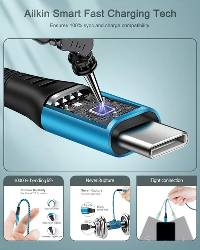 Vista 2 de Cable USB tipo C automático para automóvil, 3 pies/2 paquetes de cable cargador rápido USB A a USB C para iPhone 17/16e/16Pro/15Pro Max/15, cable