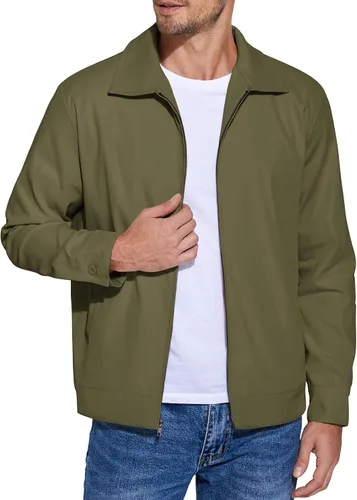 Vista 13 de COOFANDY Chaqueta ligera con cremallera para hombre Eisenhower para trabajo, oficina, casual, para golf