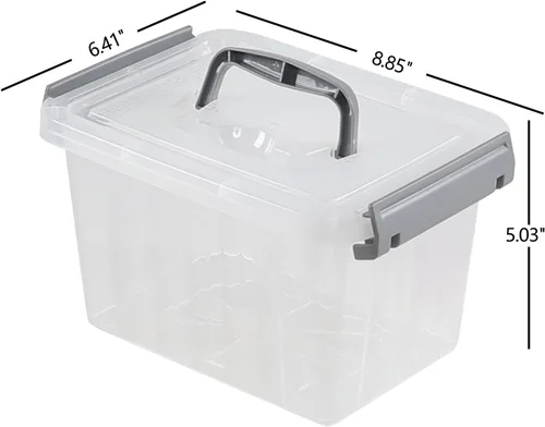 Vista 3 de Caja de almacenamiento transparente pequeña de 3.5 cuartos de galón con asa, pequeños contenedores de plástico con tapas, 6 paquetes