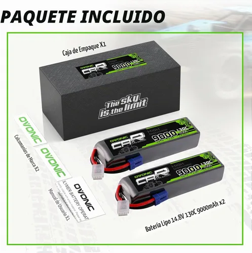 Vista 6 de OVONIC 4S LiPo Batería 9000mAh 14.8V 130C RC Batería con conector EC5 (paquete de 2)