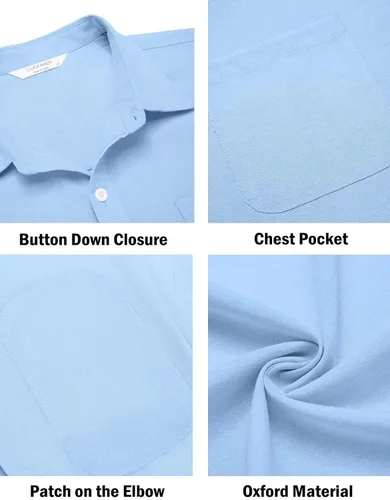 Vista 55 de COOFANDY Camisa Oxford de manga larga con botones para hombre, camisas de vestir de ajuste regular
