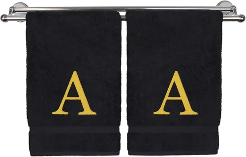 Vista 197 de Toalla de mano monogramada, regalo personalizado, juego de 2 - Toalla bordada con letra de bloque dorada - Extra absorbente 100% algodón turco