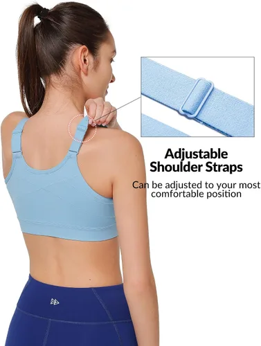 Vista 2 de Yvette Sujetadores deportivos ajustables para mujer, de alto impacto, con cremallera frontal, brasier deportivo sin varillas, talla grande