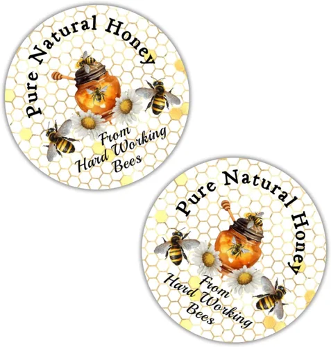 Vista 7 de 40 etiquetas de tarro de miel, pegatinas, etiquetas, abejas miel cruda natural