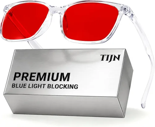 Vista 18 de TIJN Lentes de dormir para 99.9% TR90 con bloqueo de luz azul y verde, doble revestimiento AR con lente roja para juegos de computadora que reducen