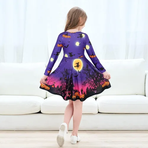 Vista 3 de JESKIDS Vestido de manga larga para niñas pequeñas, teñido anudado, unicornio, flamenco, vestido de fiesta con bolsillos