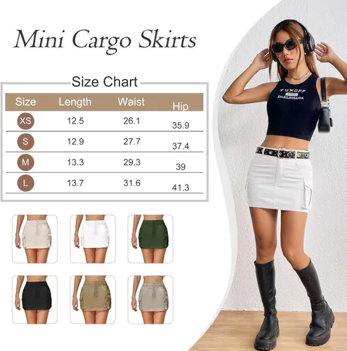 Vista 5 de Minifaldas cargo para mujer, falda de mezclilla corta Y2K con bolsillos, cintura baja, con botones