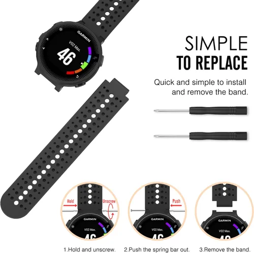 Vista 6 de MoKo, banda ajustable de silicona suave, repuesto de correa para Garmin Forerunner 235 Negro y negro