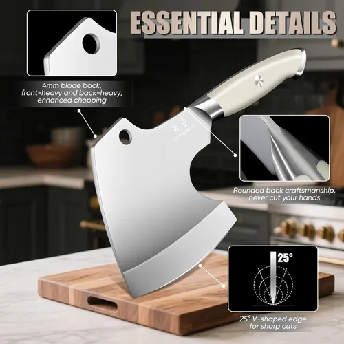Vista 6 de DRGSKL Carne Cleaver Heavy Duty - Picador de huesos, hacha de cocina