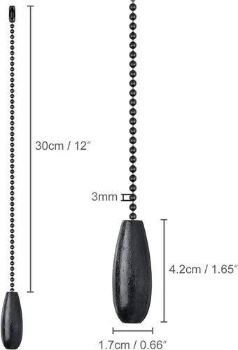 Vista 2 de Paquete de 2 Extensores de Cadena de Ventilador de Techo de Madera Negra, 12 pulgadas Extensión Decorativa de Tiradores de Cadena de Ventilador Negro