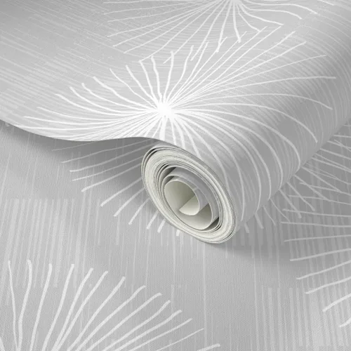 Vista 2 de Spoonflower Papel tapiz autoadhesivo de 9 x 2 pies – Dientes de león gris claro Diente de león blanco minimalista Mod Circle copo de nieve redondo