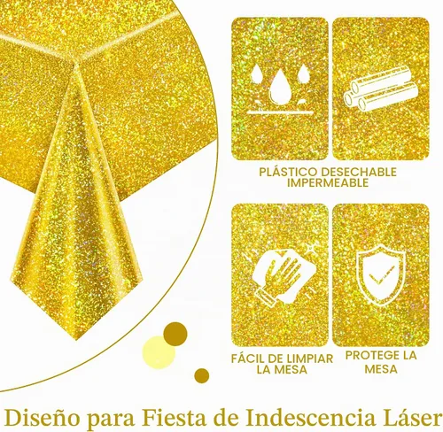 Vista 5 de Mantel de mesa láser de carnaval rojo y dorado de 40" x 108" brillante para Navidad, holográfico, de plástico, para fiestas de cumpleaños