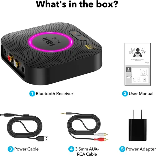 Vista 8 de 1Mii B06S+ Receptor Bluetooth 5.2 LDAC para sistema estéreo del hogar, transmisión de música de alta resolución, adaptador de audio inalámbrico