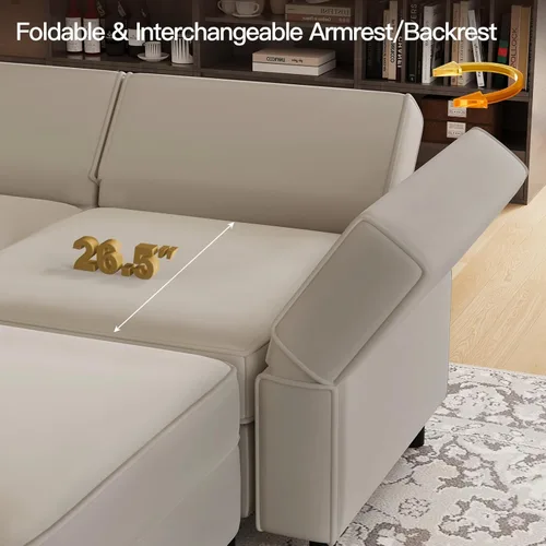 Vista 7 de Belffin Sofá modular de gran tamaño con tumbonas dobles en forma de U, sofá seccional reversible con almacenamiento de terciopelo gris