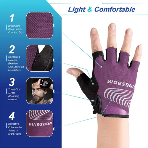 Vista 4 de KINGSBOM Guantes de ciclismo que absorben los golpes con almohadilla de gel de silicona ligera, transpirables y antideslizantes para hombres