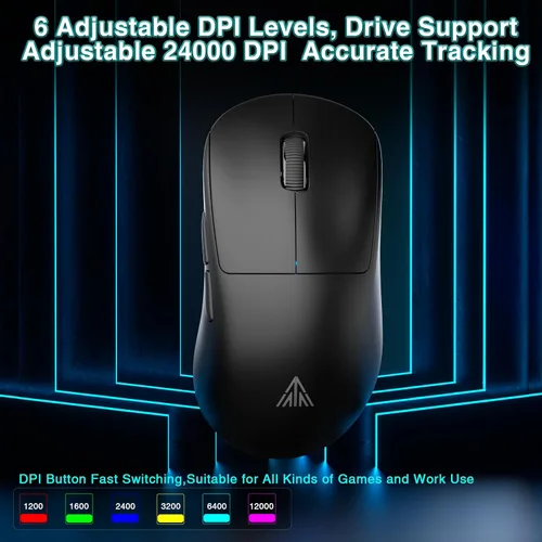Vista 4 de SOLAKAKA SM850 - Ratón inalámbrico para juegos, 24000 DPI, mouse ligero de 1.97 oz, 6 botones programables, mouse ergonómico para computadora, tres