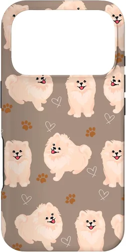Vista 29 de Funda marrón para iPhone 13 Pro Max con diseño de pomerania y cachorros