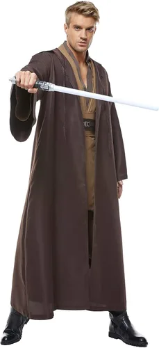 Vista 4 de CosplaySky Disfraz para adultos, túnica con capucha, uniforme de color marrón